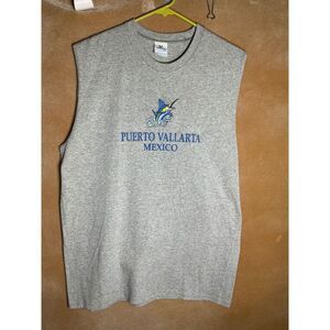 YAZBEK Puerto Vallarta Mexico Sleeveless T-Shirt Graphic Print Gray Size‎ L